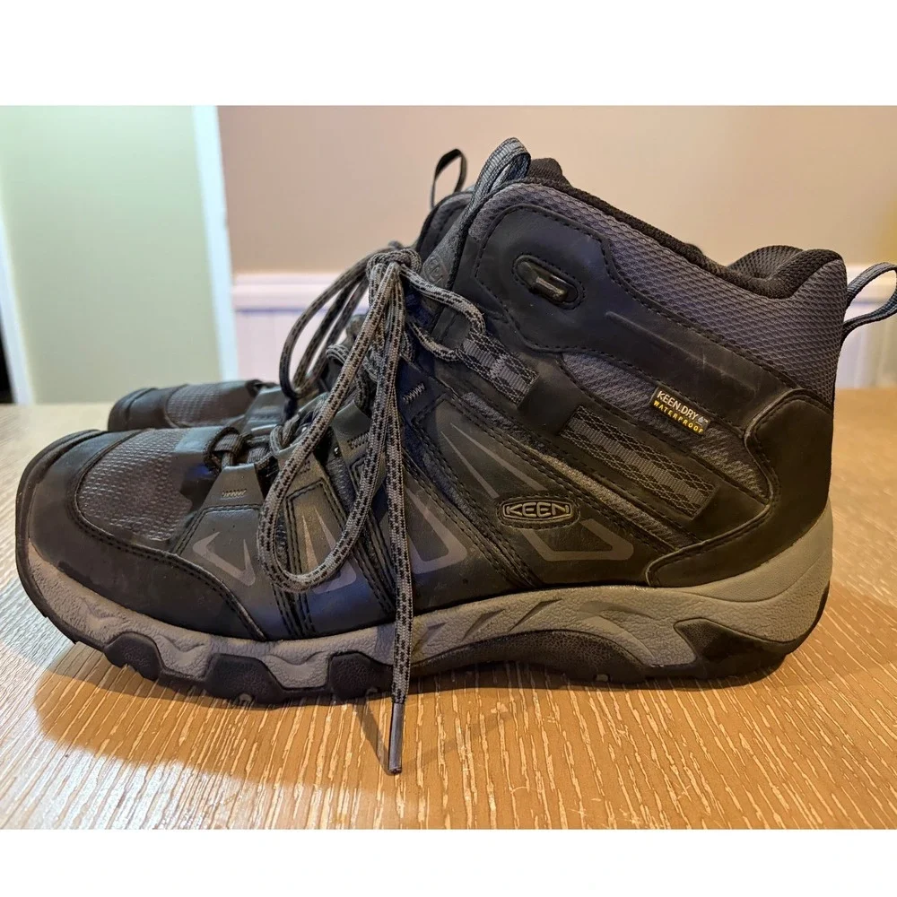 KEEN Oakridge Mid Waterproof Hiking Boots Mens 12 Black Grey Trail Shoes 1015307